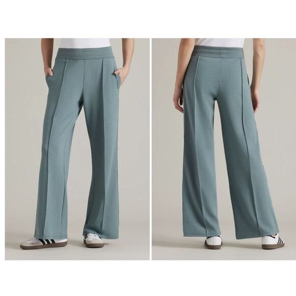 Rhone Women Green Solid Pintuck DreamGlow Wide Leg Trousers Pants Size XL - Picture 1 of 6